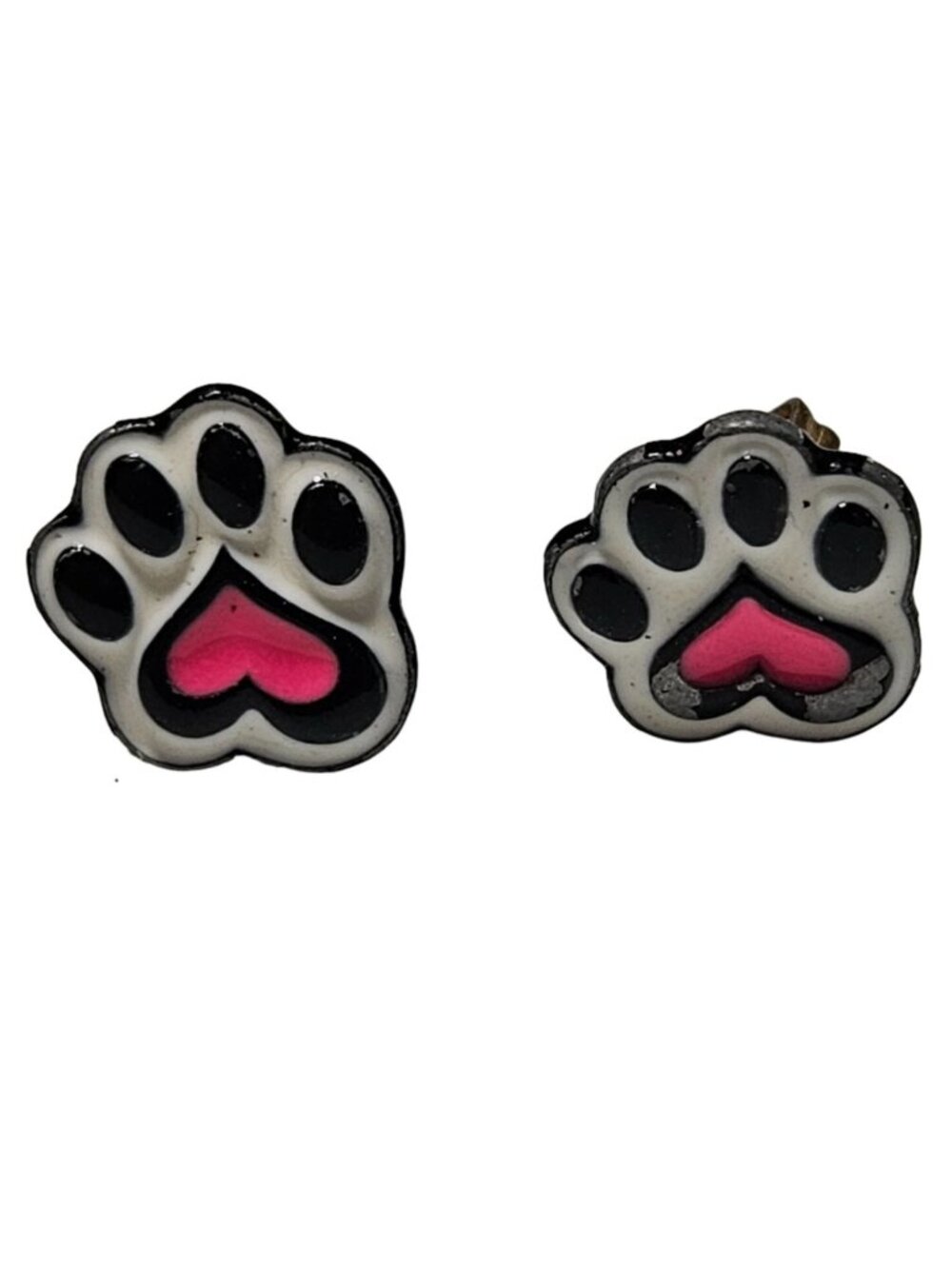Dog Lovers Paw Print Heart Stud Earrings Enamel Pink Black Fashion Jewelry Women